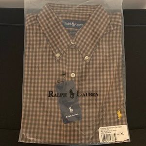 NEW Brown Plaid Patterned Ralph Lauren POLO Shirt Men's Long Sleeve Sz. XL